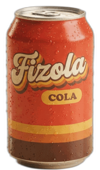 Fizola Colaの缶。30秒のAIディレクションによるスペックCMより