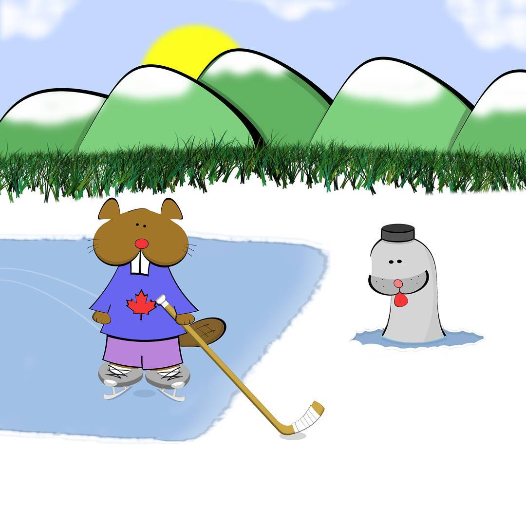 Dave the Beaver playing hockey