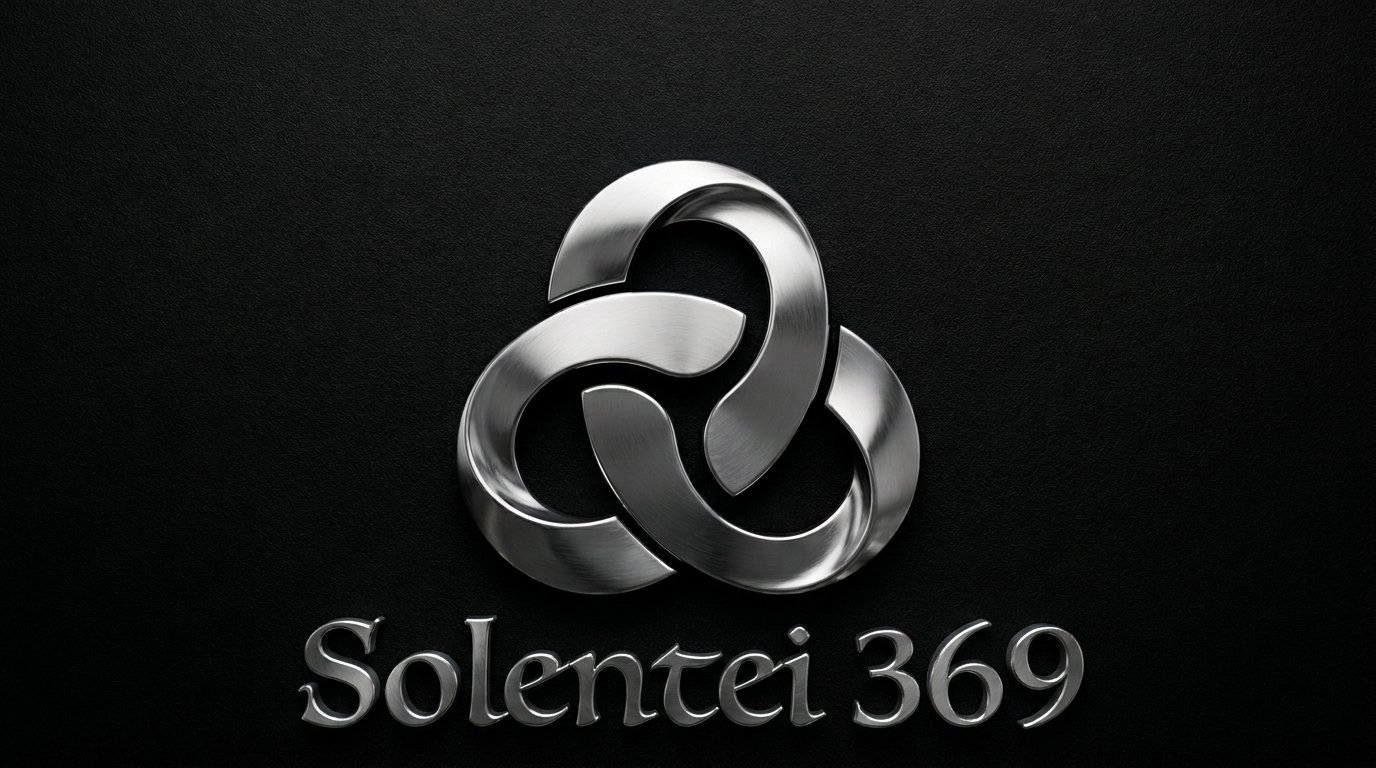 The SOLENTEI emblem: three woven chrome bands on black