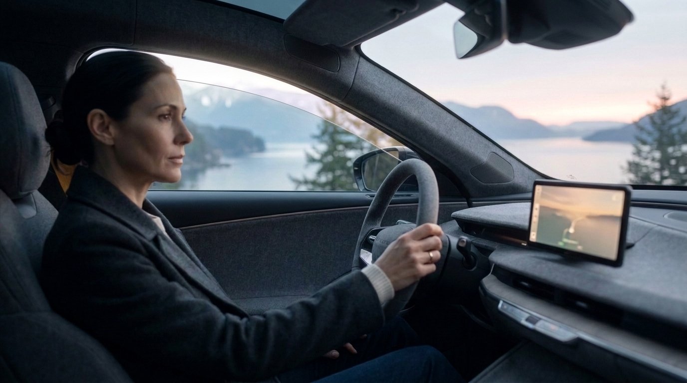 Shot 11: the driver in profile as the window lowers, the inlet beyond